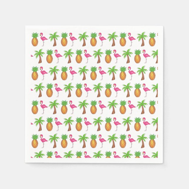 Tropical Island Palm Tree Pineapple Pink Flamingo Napkin (Front)