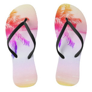 Tropical Island Palm Tree Retro Beach Thongs