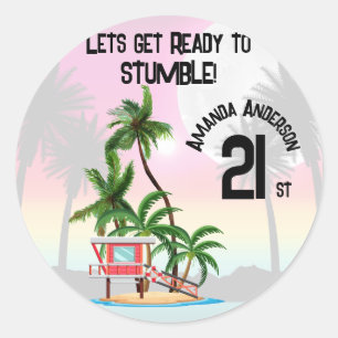 Tropical Island Palm Tree Sunset Classic Round Sticker