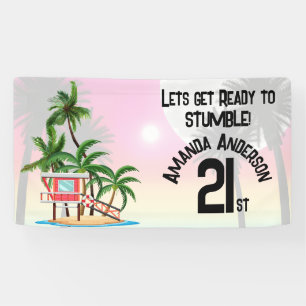 Tropical Island Palm Tree Sunset Invitation Banner