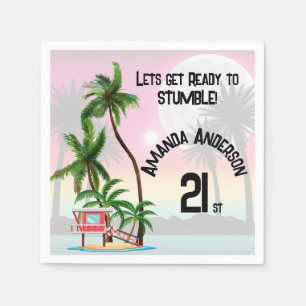 Tropical Island Palm Tree Sunset Invitation Napkin