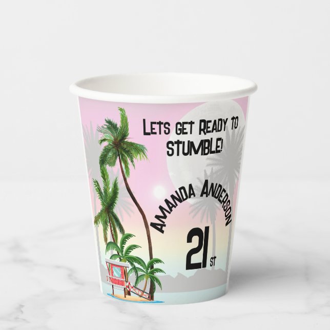 Tropical Island Palm Tree Sunset Invitation Paper Cups (Front)