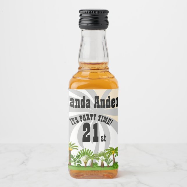 Tropical Island Palm Tree Sunset  Liquor Bottle Label (Front)