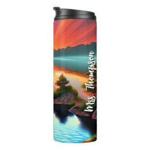 Tropical Island Palm Tree Sunset On The Beach Thermal Tumbler