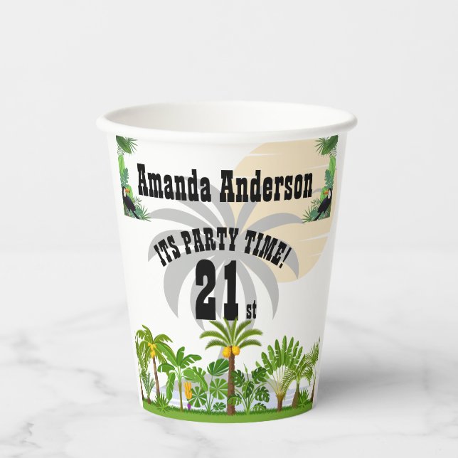 Tropical Island Palm Tree Sunset  Paper Cups (Front)