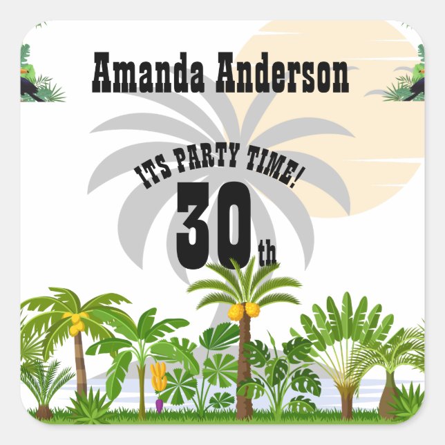 Tropical Island Palm Tree Sunset  Square Sticker (Front)