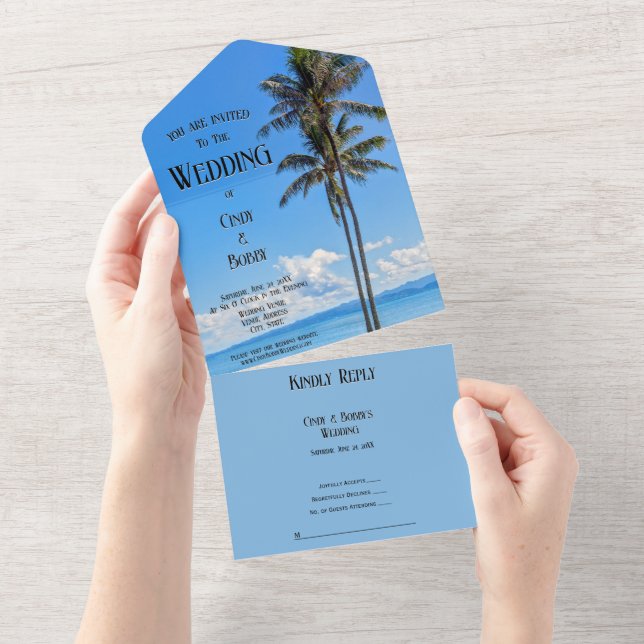Tropical Island, Palm Trees, Blue Seas, All In One Invitation (Tearaway)