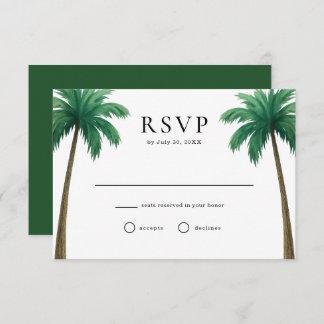 Tropical Island Palm Trees Minimal Beach Wedding RSVP Card