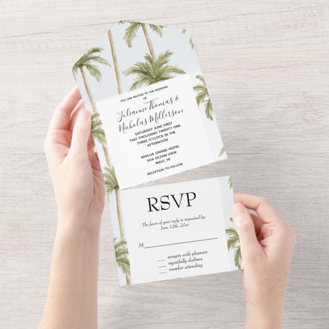 Tropical Island Palm Trees Wedding All In One Invitation (Tearaway)