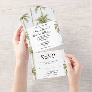 Tropical Island Palm Trees Wedding All In One Invitation