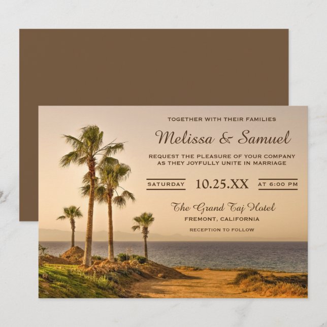 Tropical Island Palm Trees Wedding Invitation (Front/Back)