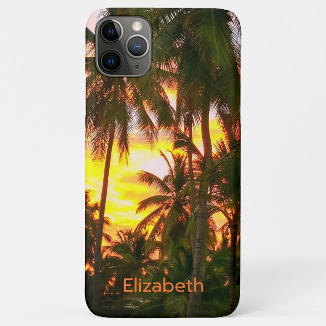 Tropical Island Palms Sunset Abstract Monogrammed Case-Mate iPhone Case (Back)