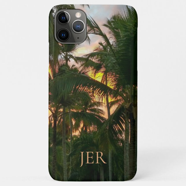 Tropical Island Palms Sunset Monogrammed Initials Case-Mate iPhone Case (Back)