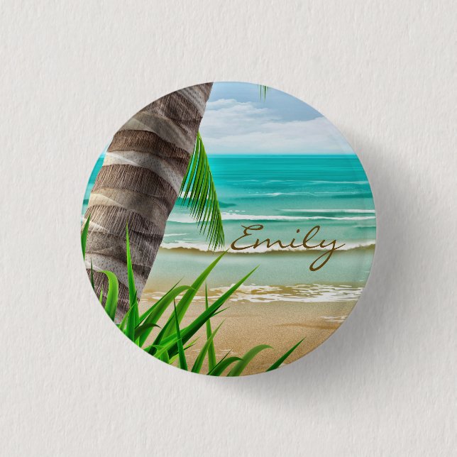 Tropical Island Paradise Beach Personalised 3 Cm Round Badge (Front)