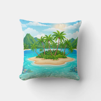 Tropical Island Paradise Palm Trees Throw Pillow