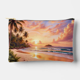 Tropical Island Paradise & Sunset Vibrant Rainbow Accessory Pouch