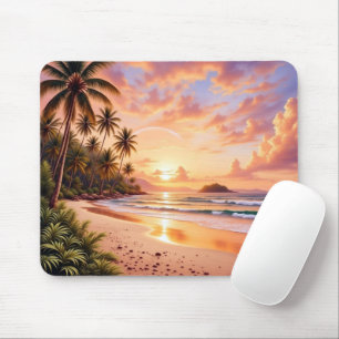 Tropical Island Paradise & Sunset Vibrant Rainbow Mouse Pad