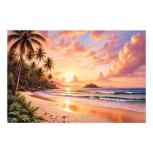 Tropical Island Paradise & Sunset Vibrant Rainbow Photo Print