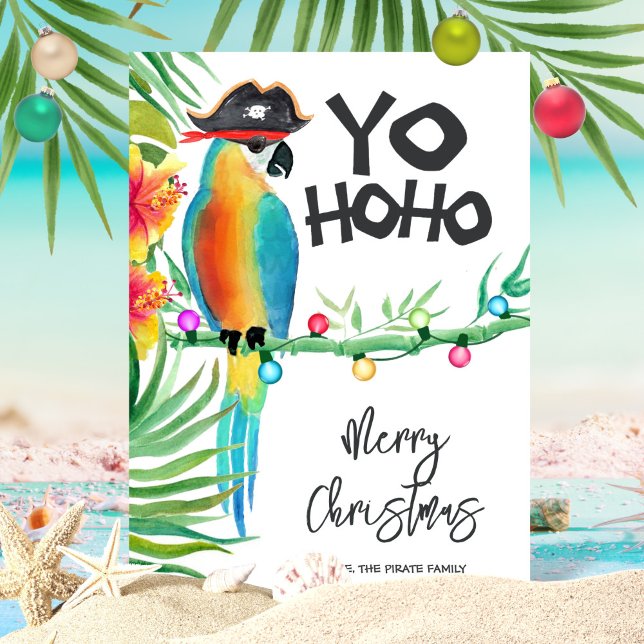 Tropical Island Parrot Pirate Yo Ho Ho Christmas Holiday Card (Creator Uploaded)