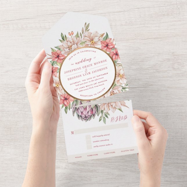 Tropical Island Pastel Floral Wedding All In One I All In One Invitation (Tearaway)