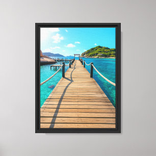 Tropical Island Pier Over Turquoise Sea Canvas Print
