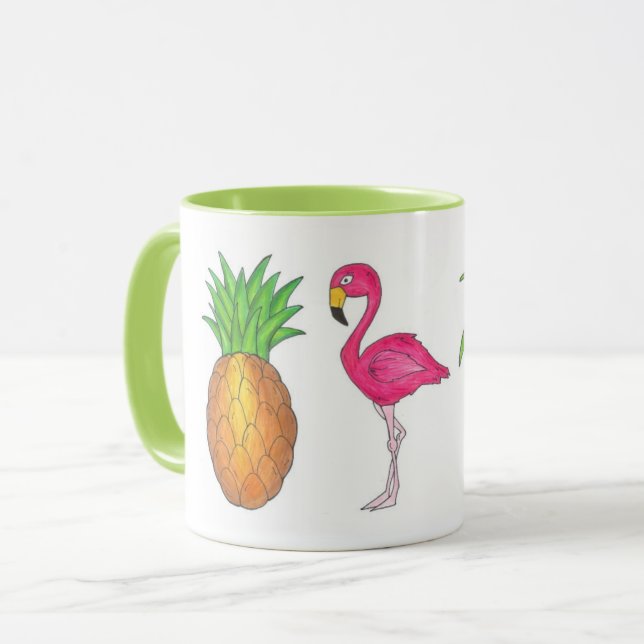 Tropical Island Pineapple Flamingo Palm Tree Mug (Front Left)