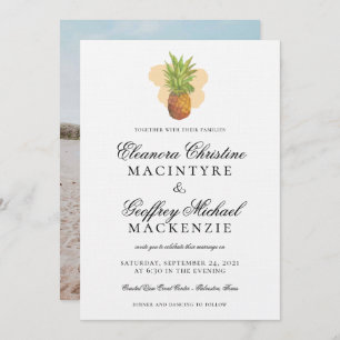 Tropical Island Pineapple Watercolor Photo Wedding Invitation