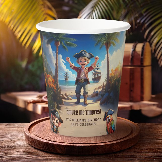 Tropical Island Pirate Boy Birthday Party Paper Cups (Creator Uploaded)