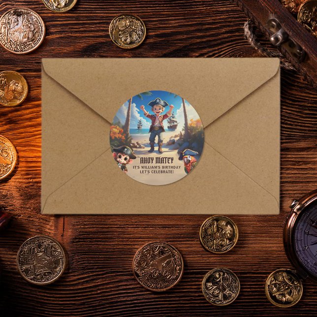 Tropical Island Pirate Boy Birthday Party Sticker (Creator Uploaded)