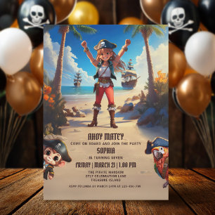 Tropical Island Pirate Girl Birthday Invitation