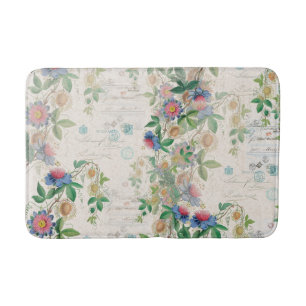 Tropical Island Plumeria Flowers Leaves Bath Mat
