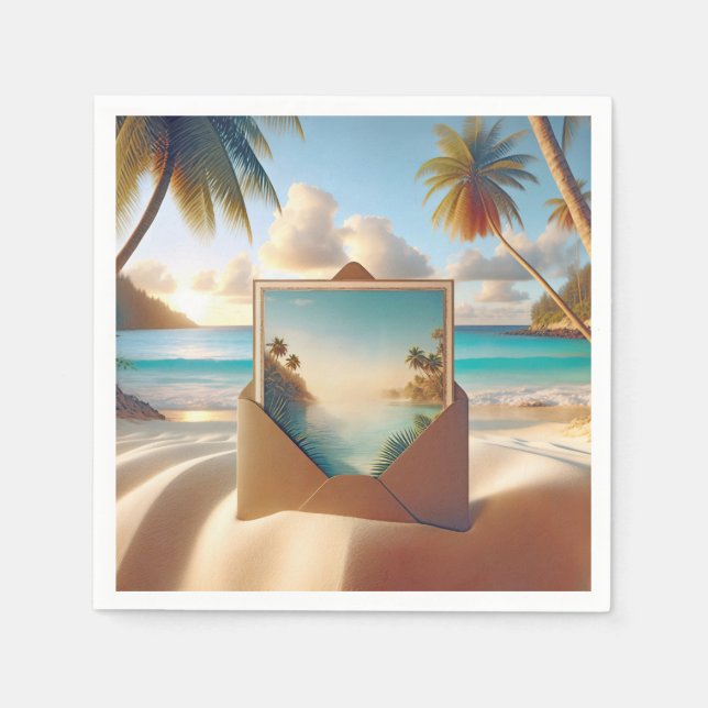 Tropical Island Postcard In Envelope Napkin (Front)