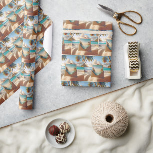 Tropical Island Postcard In Envelope Wrapping Paper