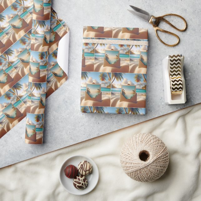 Tropical Island Postcard In Envelope Wrapping Paper (Crafts)