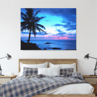 Tropical Island Pretty Pink Blue Sunset Landscape