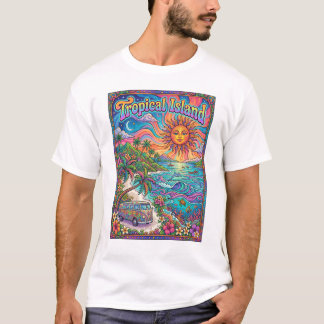 tropical island psychedelic hippie style design T-Shirt