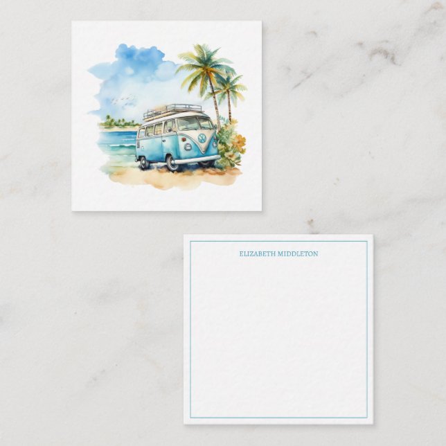 Tropical Island Retro Blue Bus  Card (Front/Back)