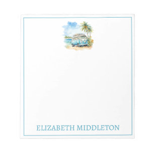 Tropical Island Retro Blue Bus Notepad