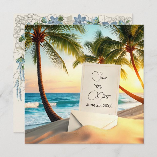 Tropical Island Save Our Date Invitation (Front/Back)