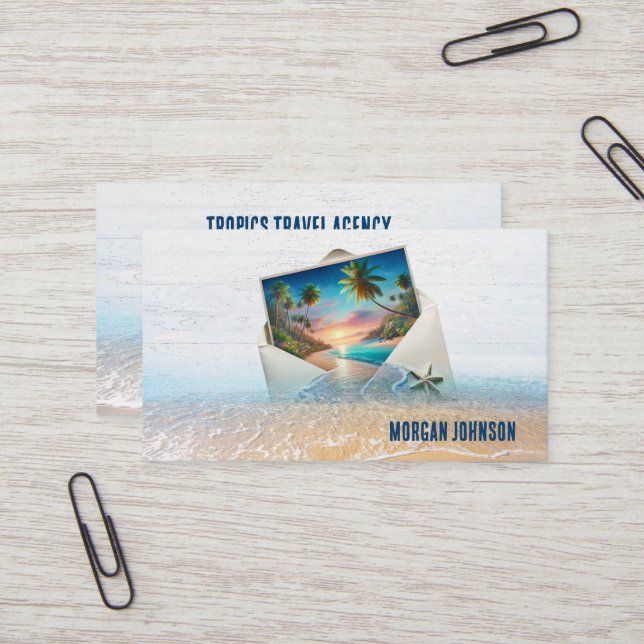 Tropical Island Scene In Envelope Business Card (Front/Back In Situ)