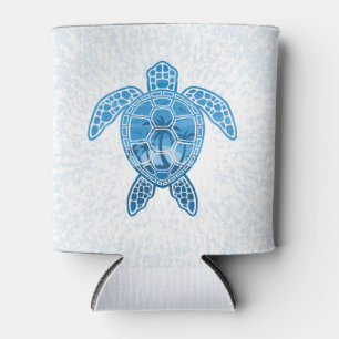 Tropical Island Sea Turtle Design in Blue Can Cooler