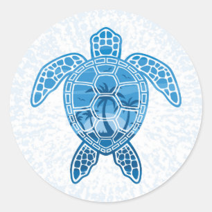 Tropical Island Sea Turtle Design in Blue Classic Round Sticker