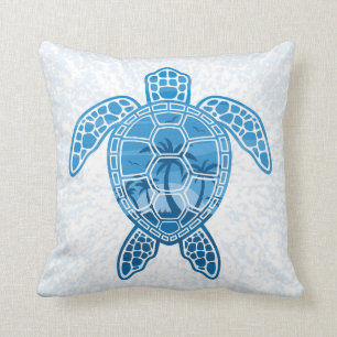 Tropical Island Sea Turtle Design in Blue Cushion
