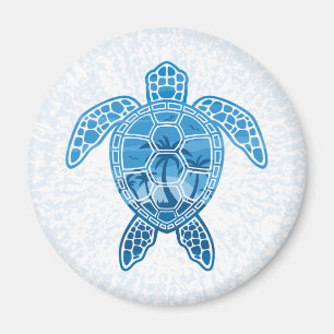 Tropical Island Sea Turtle Design in Blue Magnet