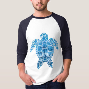 Tropical Island Sea Turtle Design in Blue T-Shirt