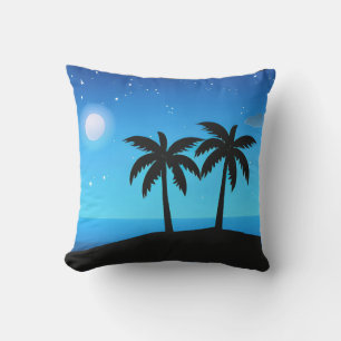 Tropical Island Silhouette with Moon and Stars Cushion