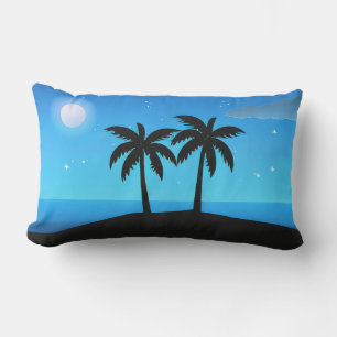 Tropical Island Silhouette with Moon and Stars Lumbar Cushion