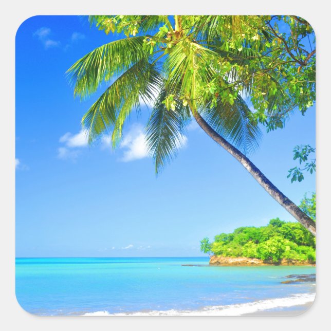 Tropical island square sticker (Front)