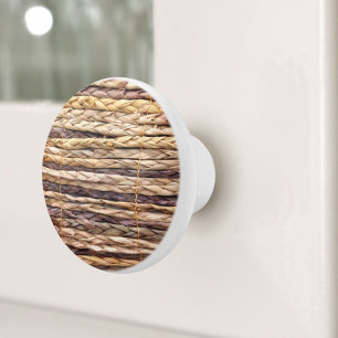 tropical island style beach rustic woven wicker ceramic knob