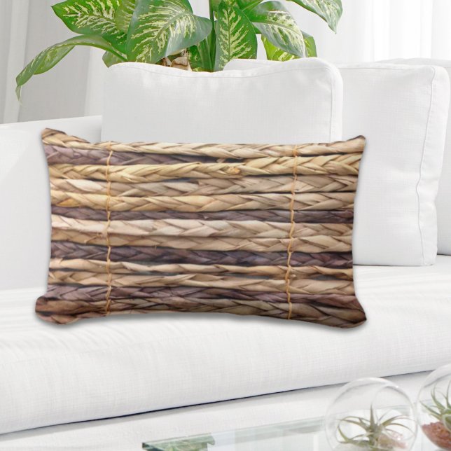 tropical island style beach rustic woven wicker lumbar cushion (tropical island style beach rustic woven wicker lumbar pillow)